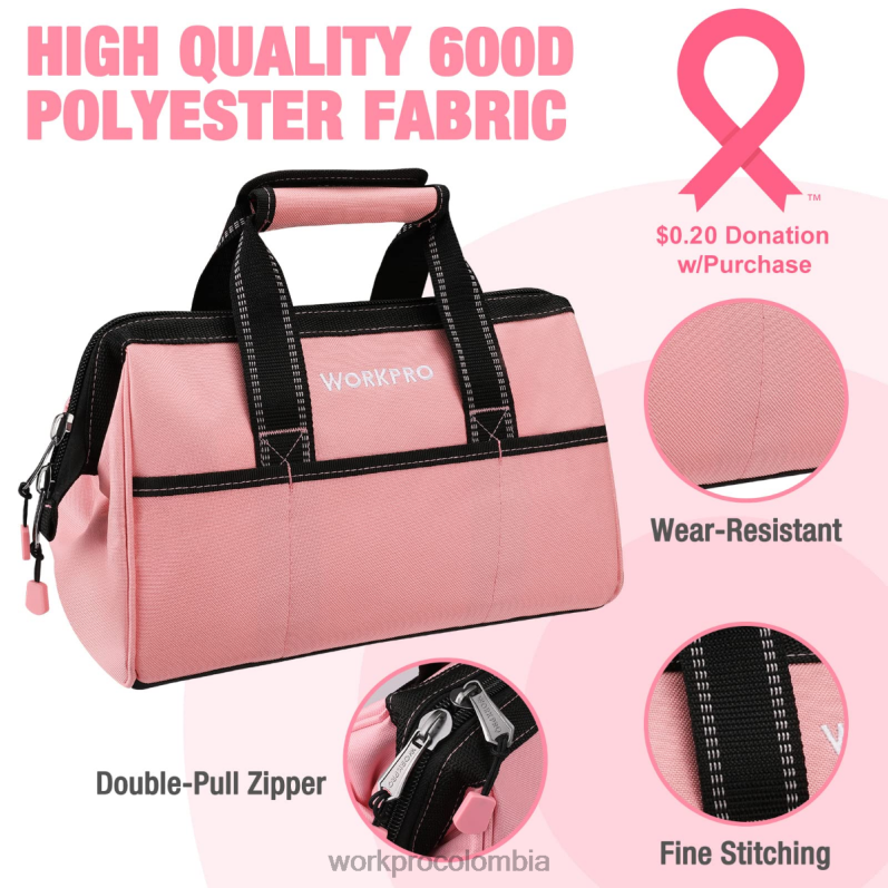 WORKPRO Bolsa de herramientas de 13 pulgadas, bolsas de almacenamiento de herramientas de tela suave JP02P29 almacenamiento rosa