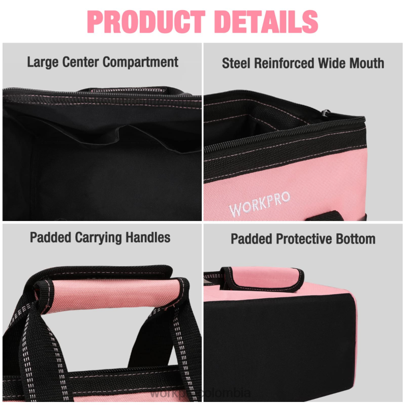WORKPRO Bolsa de herramientas de 13 pulgadas, bolsas de almacenamiento de herramientas de tela suave JP02P29 almacenamiento rosa