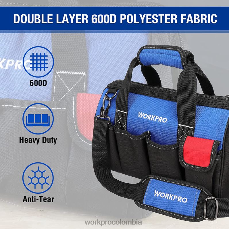 WORKPRO Bolsa de herramientas de 14 pulgadas, organizador de herramientas con múltiples bolsillos y correa para el hombro ajustable JP02P31 almacenamiento útil