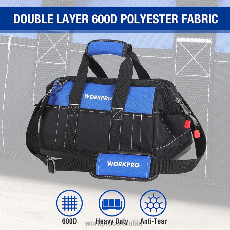 WORKPRO Bolsa de herramientas de boca ancha de 16 pulgadas con base moldeada a prueba de agua JP02P34 almacenamiento útil
