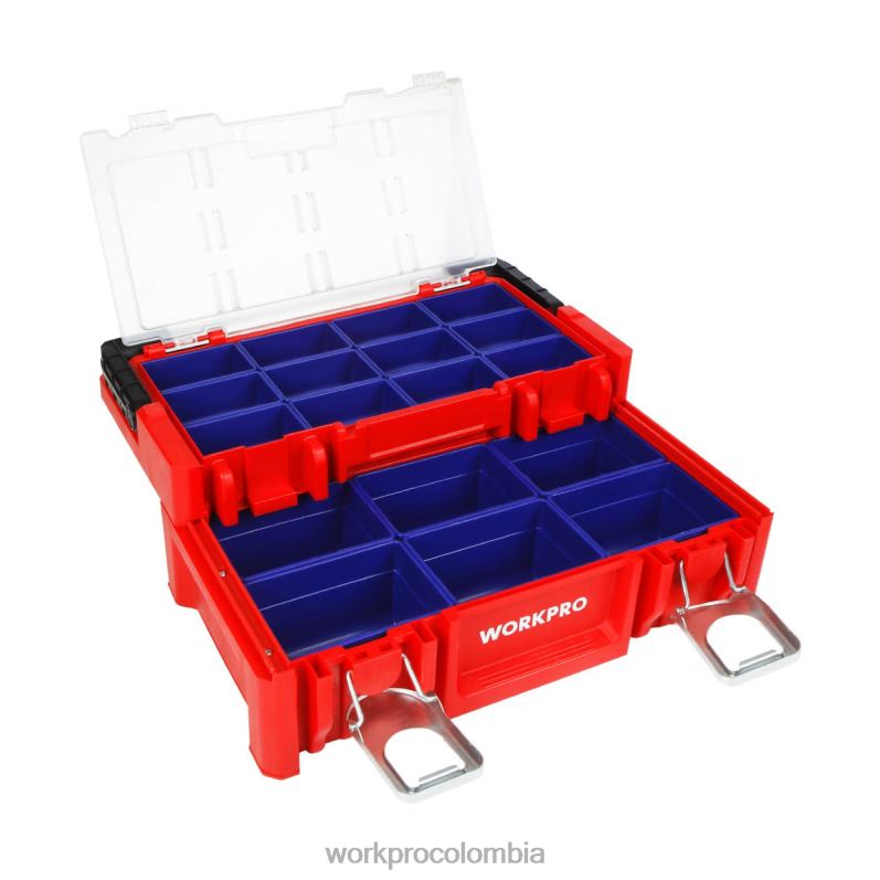 WORKPRO Caja de herramientas de plástico de 17 pulgadas, caja de almacenamiento con tapa con cerradura y mango de acero inoxidable JP02P25 almacenamiento rojo