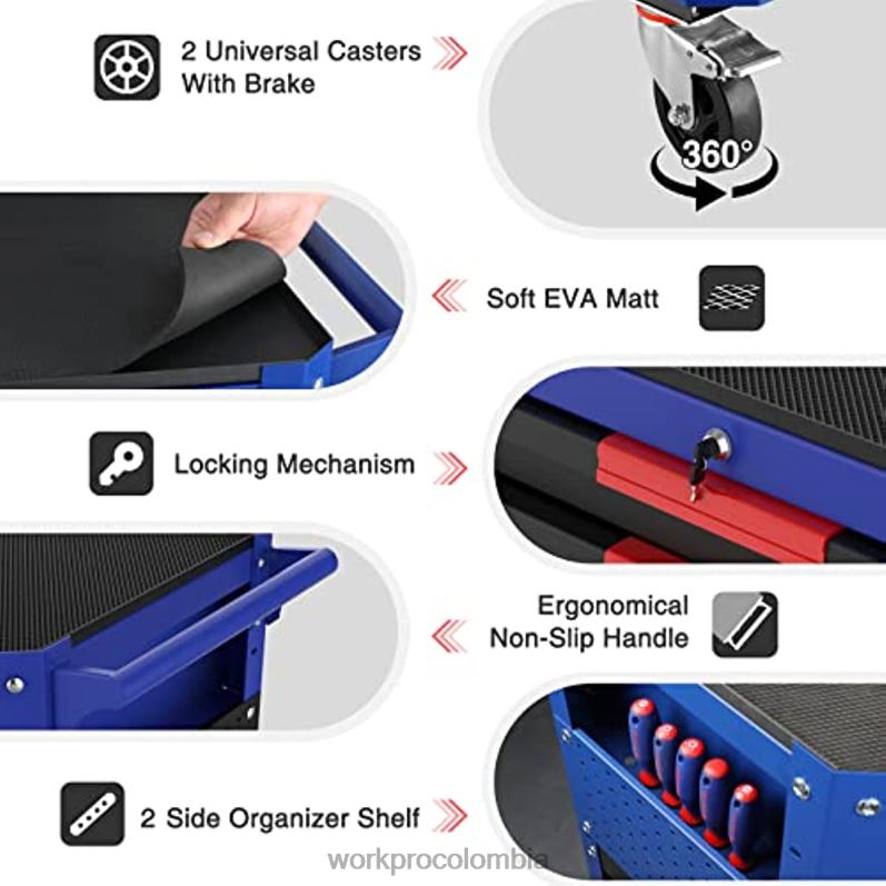 WORKPRO Carro de herramientas rodante de 2 cajones premium, organizador de almacenamiento de carro de servicio industrial de servicio pesado con ruedas y sistema de bloqueo JP02P16 almacenamiento útil