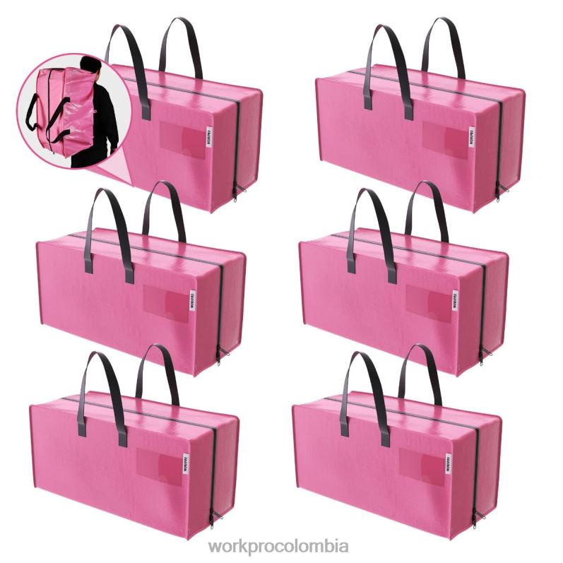 WORKPRO Paquete de 6 bolsas de mano extragrandes y resistentes para almacenamiento con cremalleras y asas de transporte, correas para mochila JP02P142 almacenamiento rosado azul