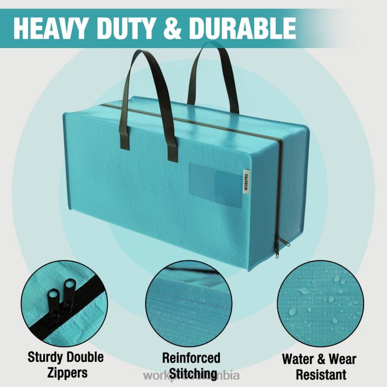 WORKPRO Paquete de 6 bolsas de mano extragrandes y resistentes para almacenamiento con cremalleras y asas de transporte, correas para mochila JP02P142 almacenamiento rosado azul