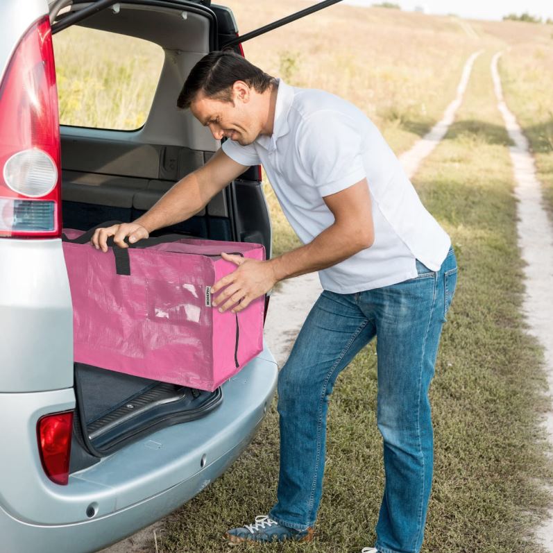 WORKPRO Paquete de 6 bolsas de mano extragrandes y resistentes para almacenamiento con cremalleras y asas de transporte, correas para mochila JP02P142 almacenamiento rosado azul