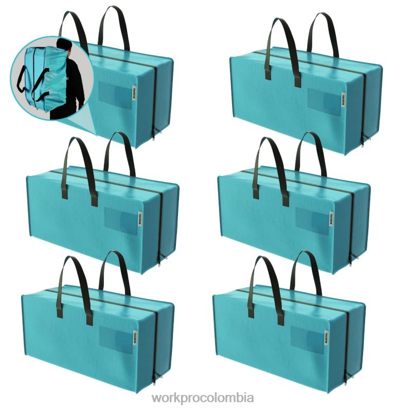 WORKPRO Paquete de 6 bolsas de mano extragrandes y resistentes para almacenamiento con cremalleras y asas de transporte, correas para mochila JP02P142 almacenamiento rosado azul