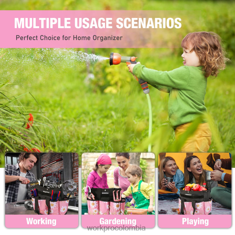 WORKPRO bolsa de herramientas de jardín con 9 bolsillos JP02P286 almacenamiento blanco floral/rosa floral