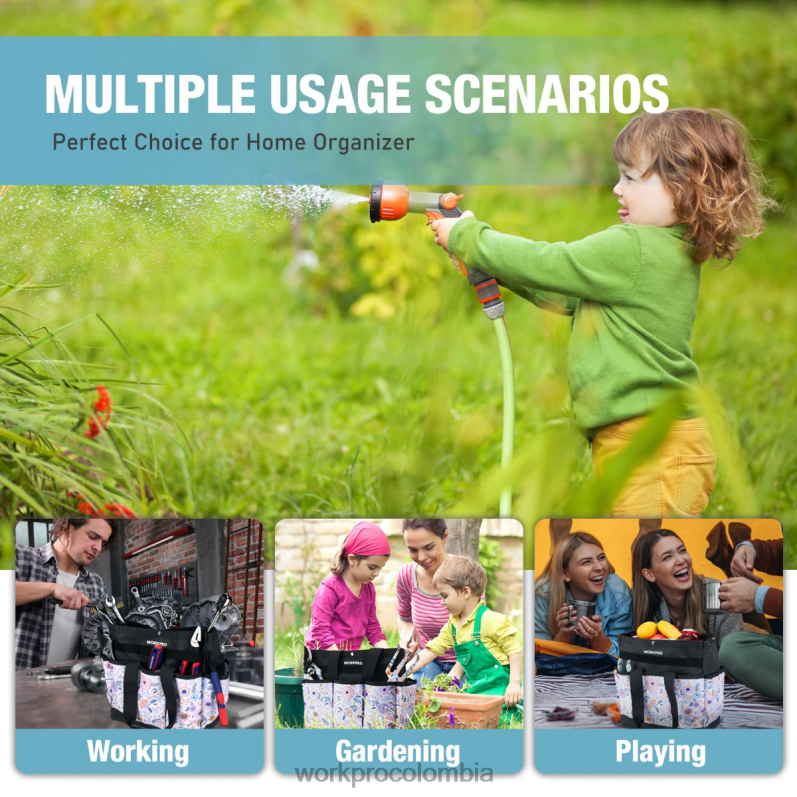 WORKPRO bolsa de herramientas de jardín con 9 bolsillos JP02P286 almacenamiento blanco floral/rosa floral