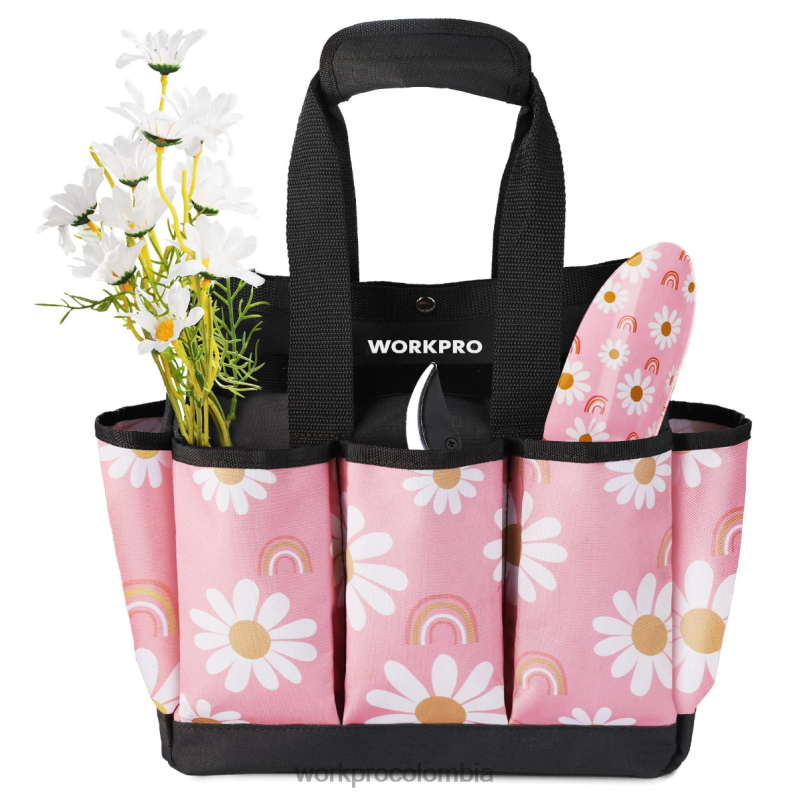 WORKPRO bolsa de herramientas de jardín con 9 bolsillos JP02P286 almacenamiento blanco floral/rosa floral