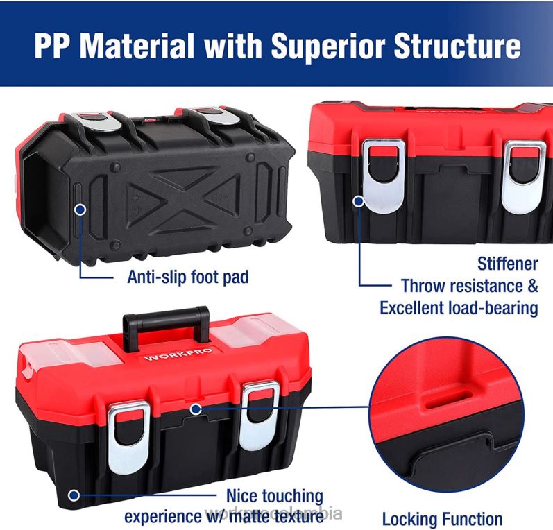 WORKPRO caja de herramientas portátil con bandeja extraíble caja de herramientas resistente con 2 pestillos de metal JP02P33 almacenamiento útil