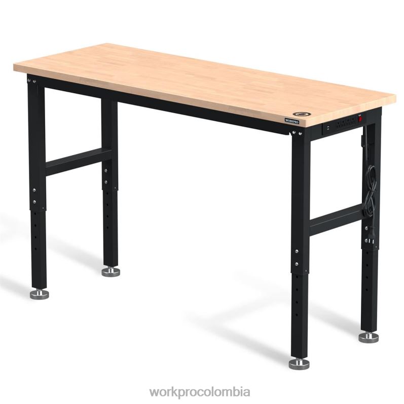 WORKPRO Banco de trabajo ajustable Capacidad de carga de 2000 libras Mesa de trabajo de madera dura con tomas de corriente JP02P1 almacenamiento útil