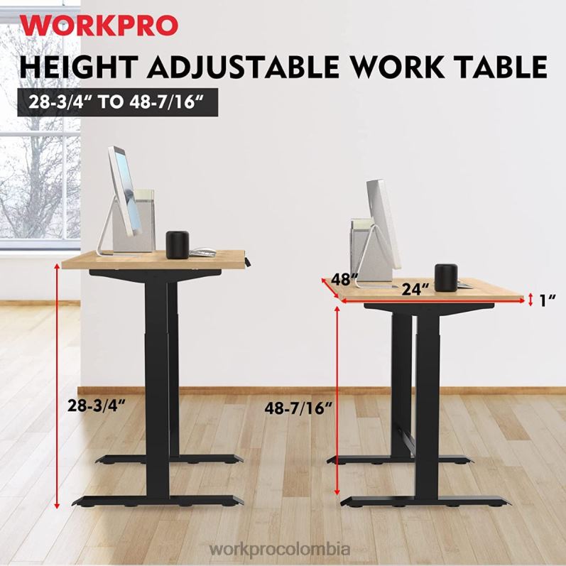 WORKPRO Banco de trabajo eléctrico de altura ajustable con tapa de madera y motor dual JP02P5 almacenamiento moderno