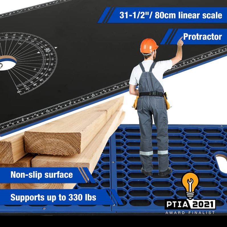 WORKPRO Soporte para sierra ingletadora Banco de trabajo portátil 5 en 1 con soporte para sierra ingletadora desmontable y patas ajustables en altura JP02P2 almacenamiento útil