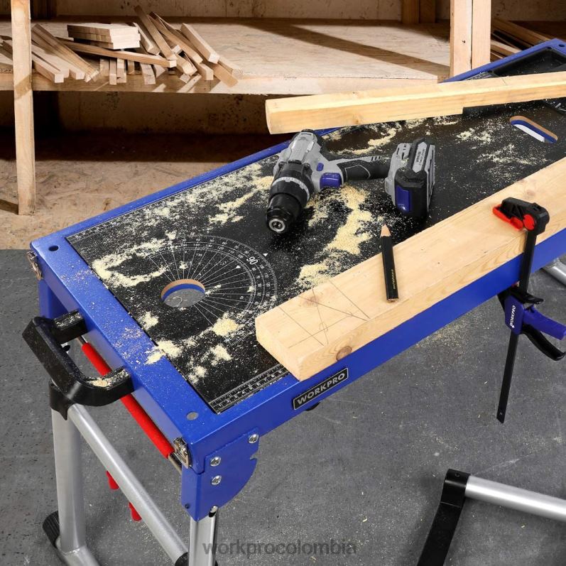 WORKPRO Soporte para sierra ingletadora Banco de trabajo portátil 5 en 1 con soporte para sierra ingletadora desmontable y patas ajustables en altura JP02P2 almacenamiento útil