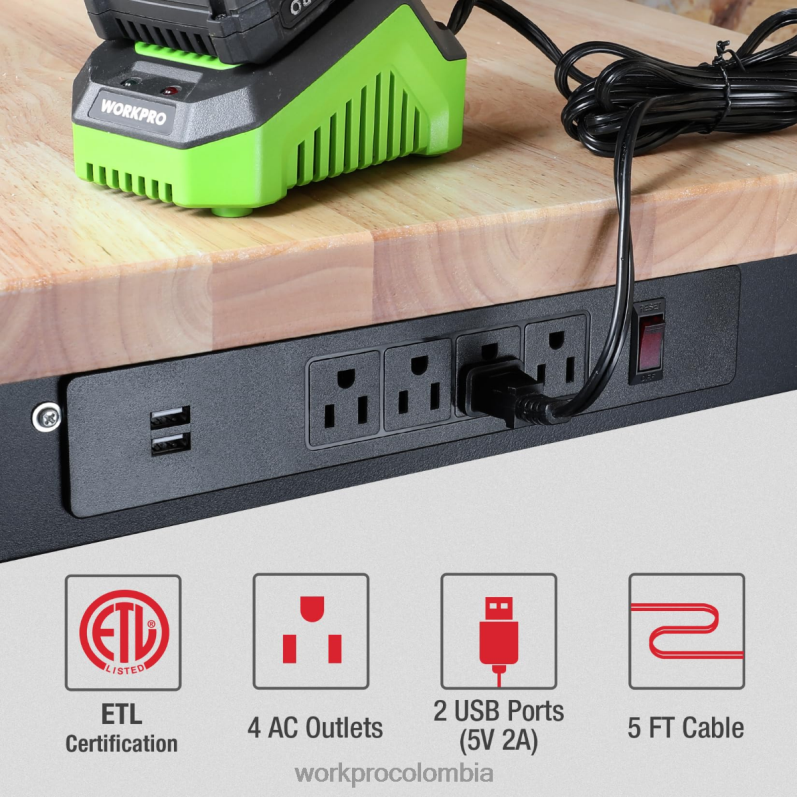 WORKPRO banco de trabajo ajustable mesa de trabajo de madera dura con capacidad de carga de 3000 libras con tomas de corriente JP02P4 almacenamiento útil