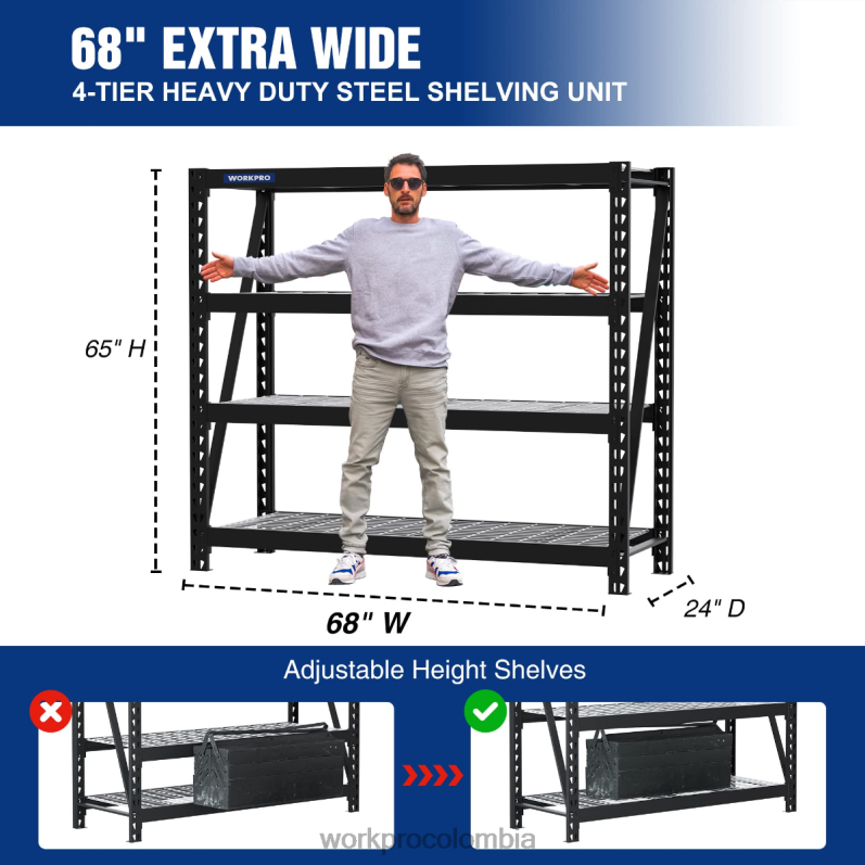 WORKPRO Estantería de garaje de metal de 4 niveles, 7200 libras de capacidad, estantes ajustables industriales resistentes JP02P10 almacenamiento útil