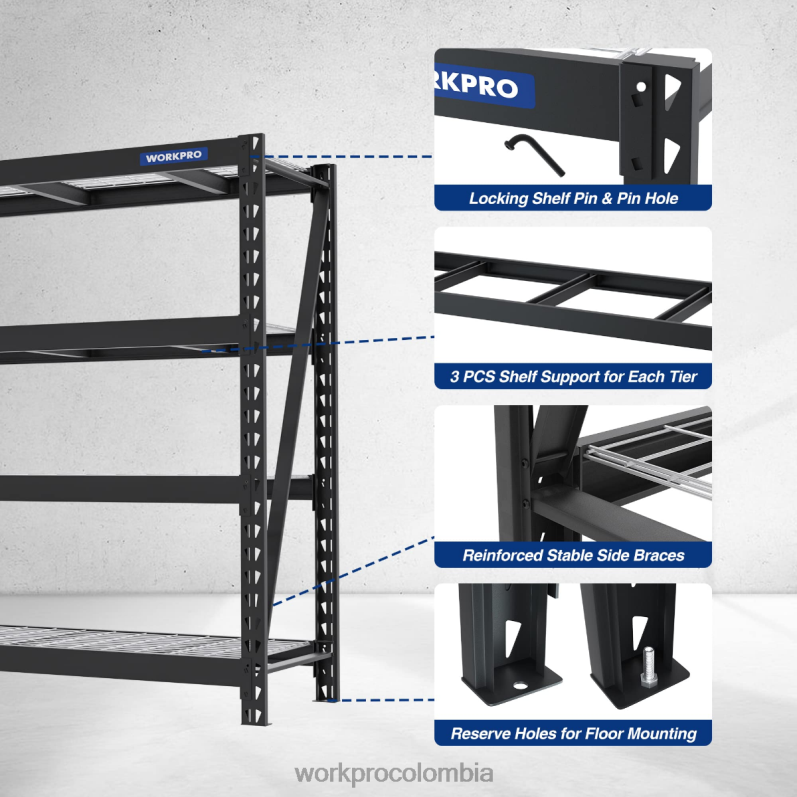WORKPRO Estantería de garaje de metal de 4 niveles, 7200 libras de capacidad, estantes ajustables industriales resistentes JP02P10 almacenamiento útil