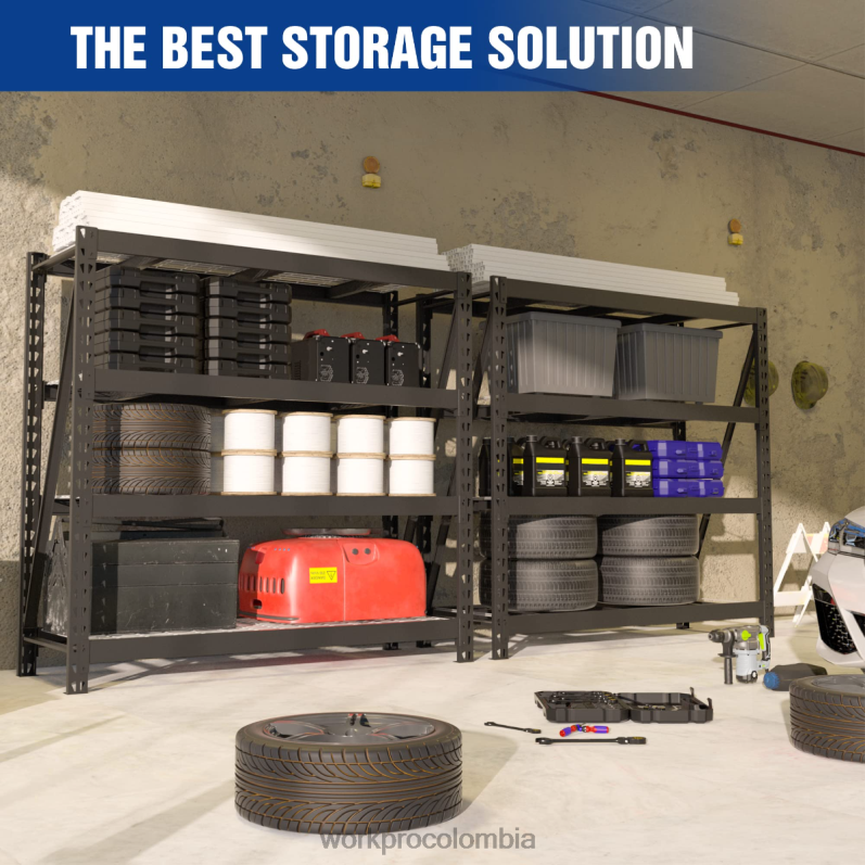 WORKPRO Estantería de garaje de metal de 4 niveles, 7200 libras de capacidad, estantes ajustables industriales resistentes JP02P10 almacenamiento útil