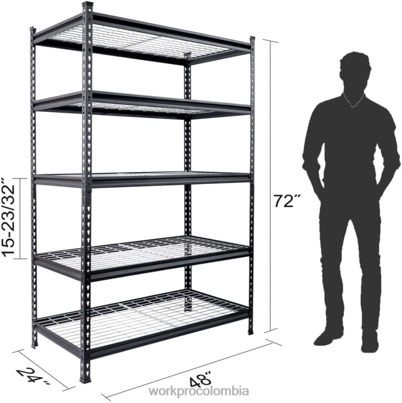 WORKPRO Estantería metálica de 5 niveles, estante de almacenamiento ajustable de alta resistencia JP02P7 almacenamiento negro