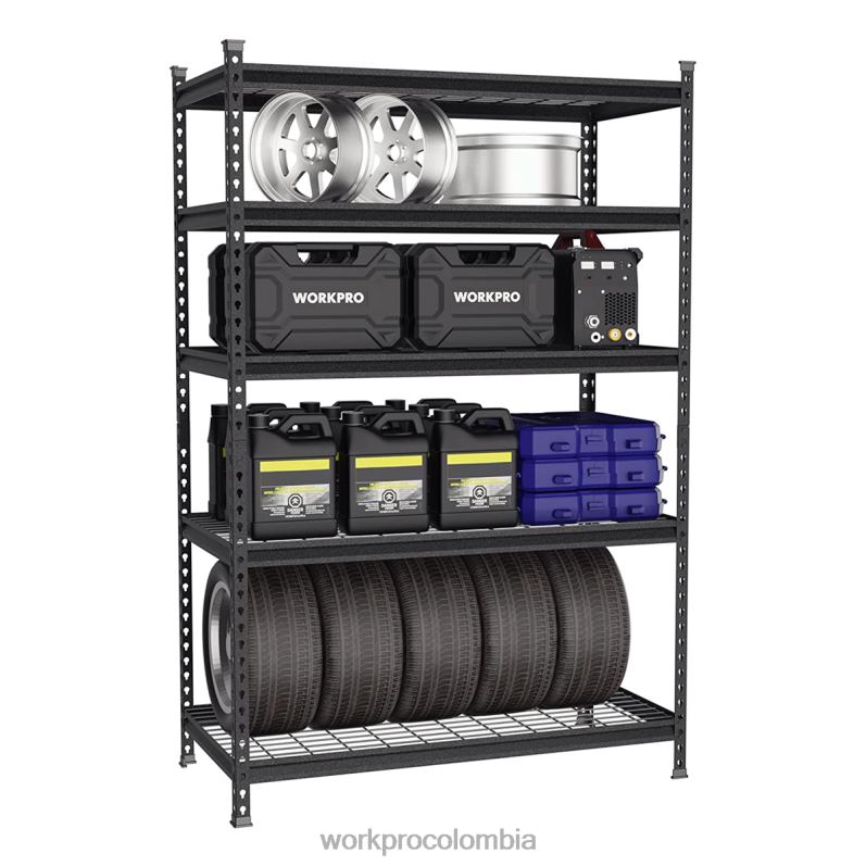 WORKPRO estante resistente del estante ajustable del almacenamiento de la estantería del almacenamiento del metal de 5 niveles JP02P6 almacenamiento negro con estampado plateado