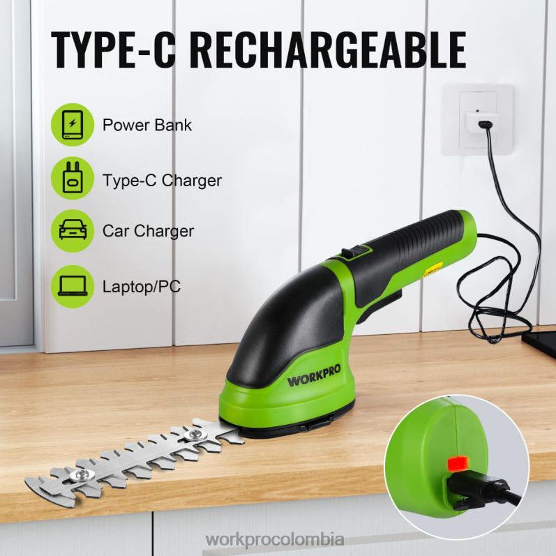 WORKPRO 2 en 1 tijeras de podar de arbustos/cortadoras de césped inalámbricas eléctricas de mano de 3,6 v JP02P268 herramienta rosa/verde/blanco