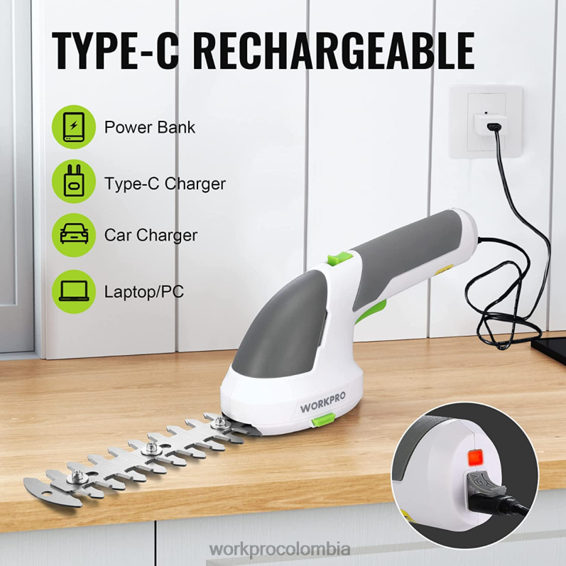 WORKPRO 2 en 1 tijeras de podar de arbustos/cortadoras de césped inalámbricas eléctricas de mano de 7,2 v JP02P269 herramienta rosa/verde/blanco