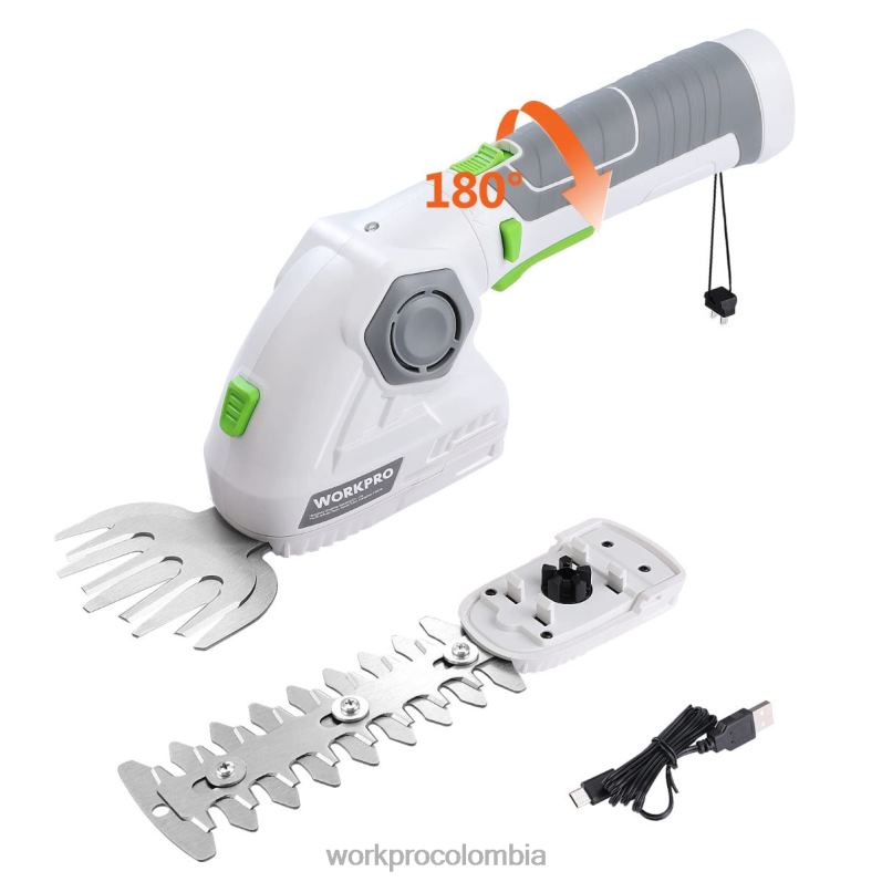 WORKPRO Cortadora de césped y cortadora de arbustos inalámbrica, cortasetos de mano 2 en 1, cortadora de césped eléctrica de 7,2 v, tijeras para setos JP02P297 herramienta verde blanco