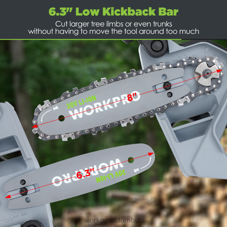 WORKPRO Motosierra compacta inalámbrica sin escobillas de 20v con batería de 4.0ah y cadena de repuesto JP02P298 herramienta moderno