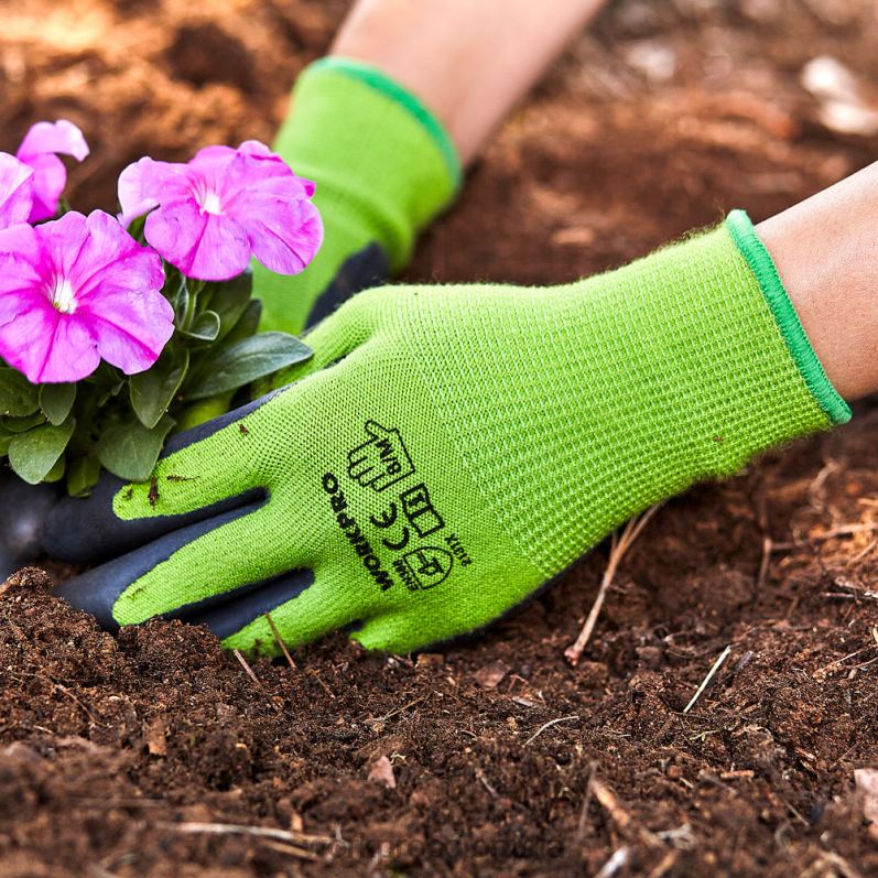 WORKPRO 2 pares de guantes de trabajo de jardín con palma recubierta de látex ecológico y pantalla táctil para desherbar, cavar, rastrillar y podar JP02P273 herramienta nuevo