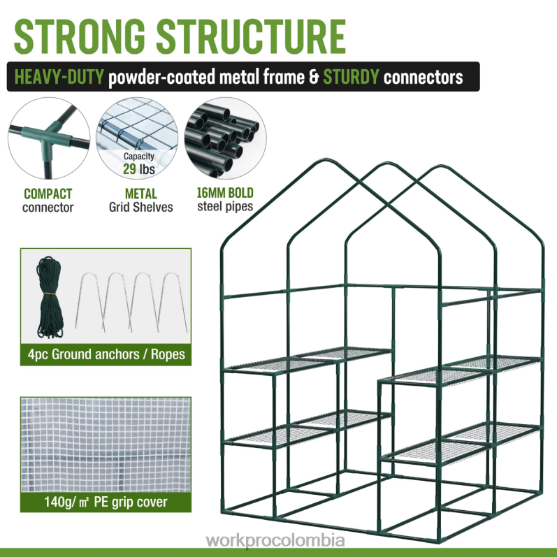WORKPRO Invernadero de jardinería portátil para exteriores, grande, de 3 niveles y 8 estantes JP02P290 herramienta útil
