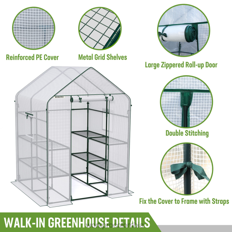 WORKPRO Invernadero de jardinería portátil para exteriores, grande, de 3 niveles y 8 estantes JP02P290 herramienta útil