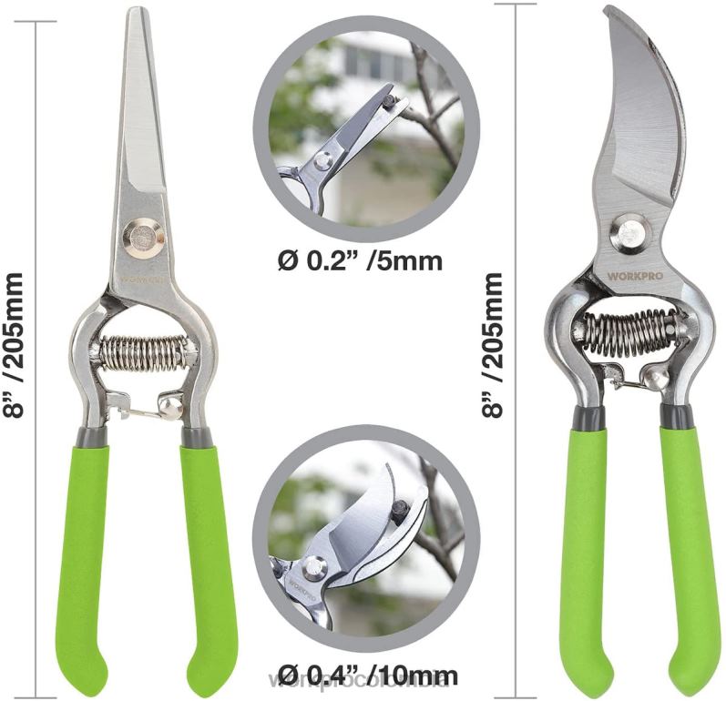 WORKPRO Juego de 2 tijeras de podar con hoja recta de acero. JP02P271 herramienta útil