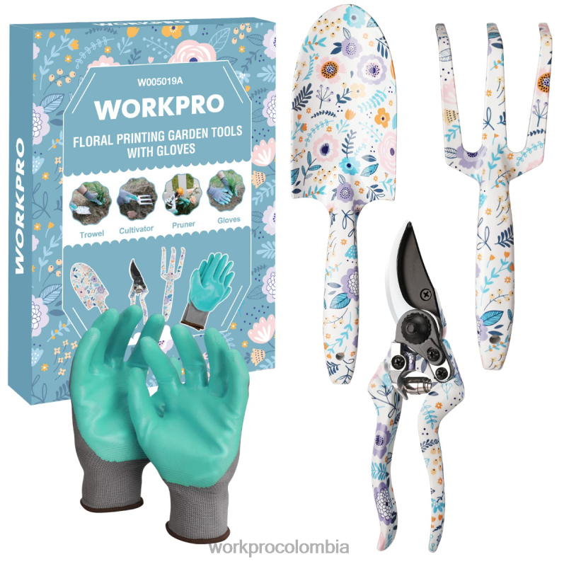 WORKPRO Juego de herramientas de jardín de aluminio de 4 piezas. JP02P285 herramienta blanco/rosa