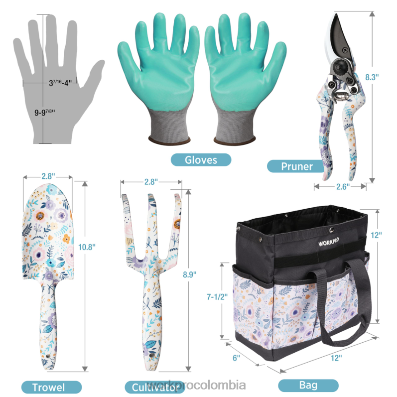 WORKPRO Juego de herramientas de jardinería de alta resistencia de aluminio de 5 piezas JP02P284 herramienta blanco/rosa