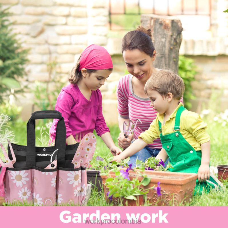 WORKPRO Juego de herramientas de jardinería de alta resistencia de aluminio de 5 piezas JP02P284 herramienta blanco/rosa