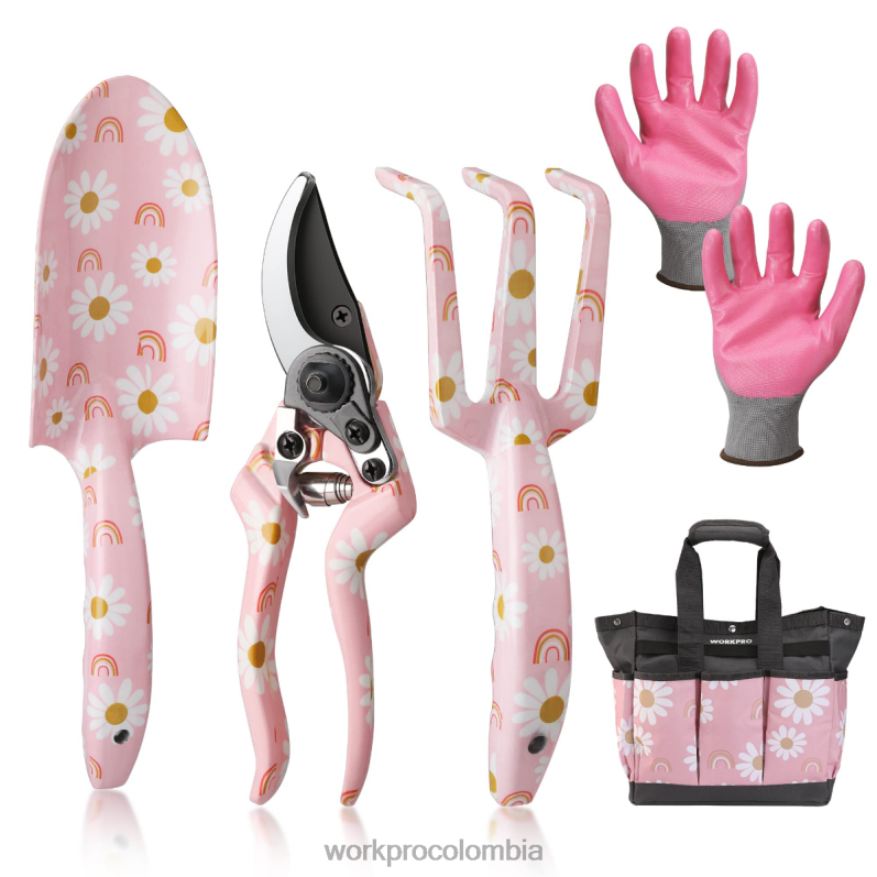 WORKPRO Juego de herramientas de jardinería de alta resistencia de aluminio de 5 piezas JP02P284 herramienta blanco/rosa