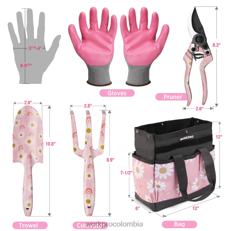 WORKPRO Juego de herramientas de jardinería de alta resistencia de aluminio de 5 piezas JP02P284 herramienta blanco/rosa