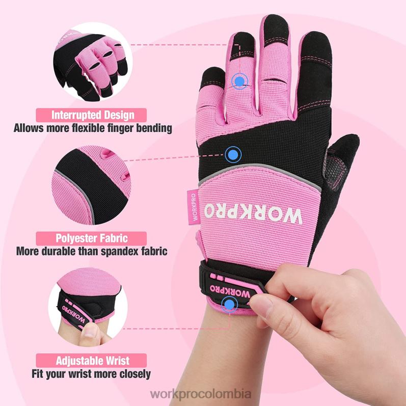 WORKPRO guantes de trabajo de seguridad, pantalla táctil, tejido de rizo, guantes de trabajo antideslizantes- m JP02P250 herramienta rosa