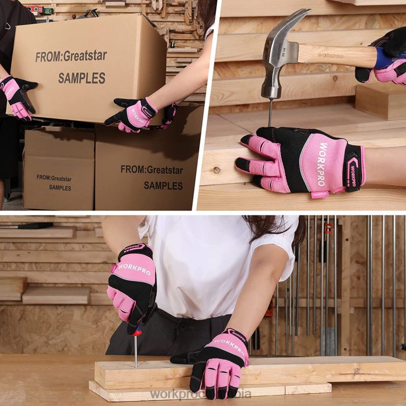 WORKPRO guantes de trabajo de seguridad, pantalla táctil, tejido de rizo, guantes de trabajo antideslizantes- m JP02P250 herramienta rosa