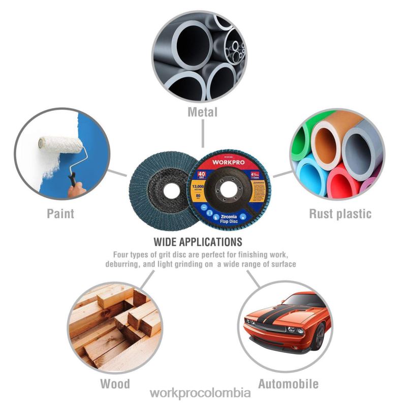 WORKPRO 20 Uds discos de solapa muela abrasiva de circonio y disco de lijado de solapa JP02P209 herramienta útil