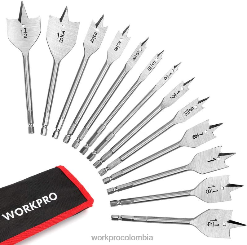 WORKPRO Juego de brocas de espada de 13 piezas en sae con bolsa de almacenamiento de nailon JP02P211 herramienta útil