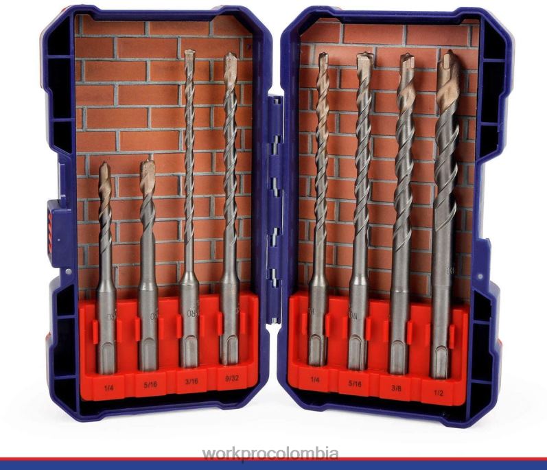 WORKPRO Juego de brocas sds-plus de 8 piezas, punta de carburo, juego de brocas de martillo perforador sds+ con estuche de almacenamiento para ladrillo, cemento, piedra y hormigón JP02P205 herramienta