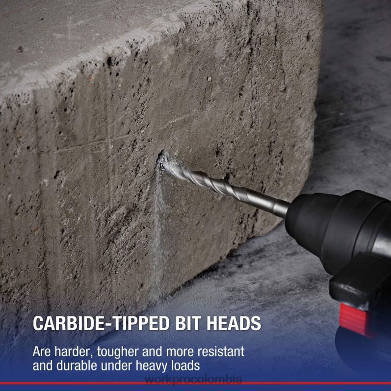 WORKPRO Juego de brocas sds-plus de 8 piezas, punta de carburo, juego de brocas de martillo perforador sds+ con estuche de almacenamiento para ladrillo, cemento, piedra y hormigón JP02P205 herramienta
