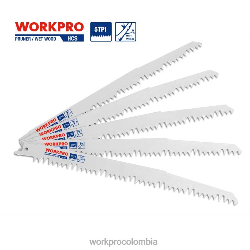 WORKPRO Juego de hojas de sierra recíproca para podar madera de 5 piezas de 9 pulgadas JP02P208 herramienta útil