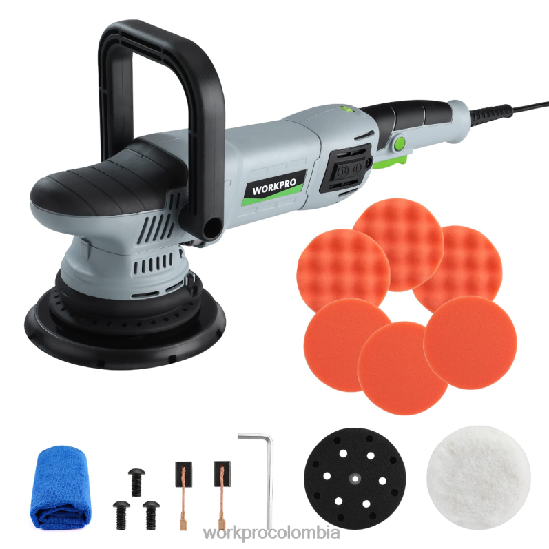 WORKPRO Pulidora de amortiguación, kit de pulido orbital aleatorio de doble acción de 6 pulgadas y 1080w JP02P240 herramienta moderno