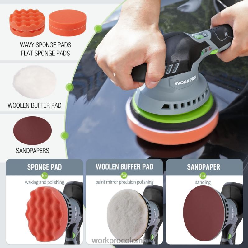 WORKPRO Pulidora inalámbrica de doble acción para coche de 6 pulgadas con 2 baterías recargables de 12v JP02P238 herramienta moderno