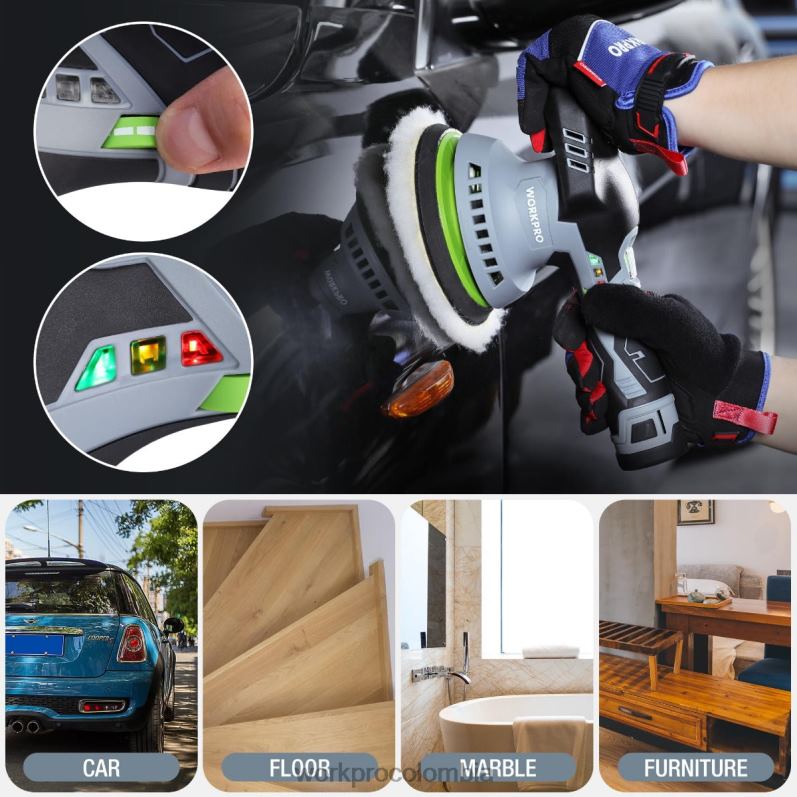 WORKPRO Pulidora inalámbrica de doble acción para coche de 6 pulgadas con 2 baterías recargables de 12v JP02P238 herramienta moderno