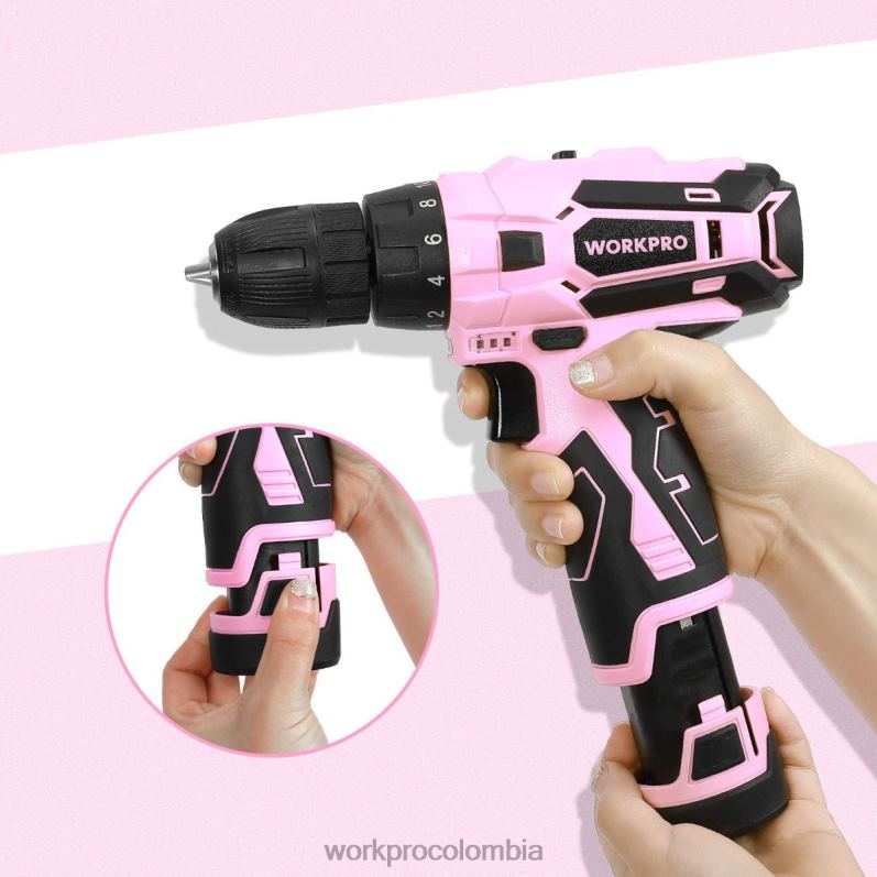 WORKPRO Batería de repuesto de iones de litio de 12 V para taladro atornillador inalámbrico de 12 V JP02P223 herramienta rosa