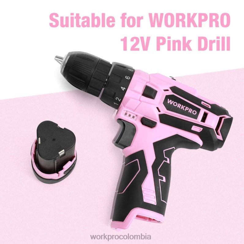 WORKPRO Batería de repuesto de iones de litio de 12 V para taladro atornillador inalámbrico de 12 V JP02P223 herramienta rosa