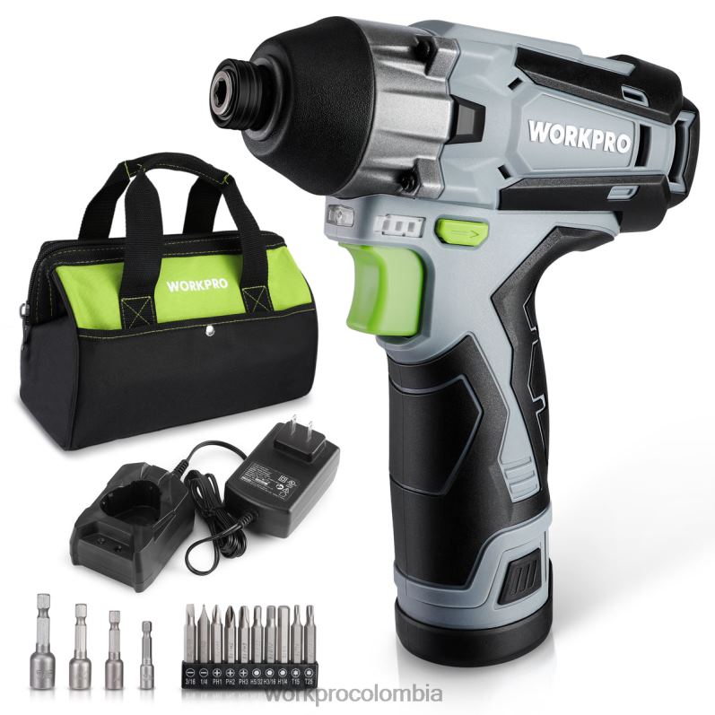 WORKPRO Kit de destornillador de impacto inalámbrico de 12 V, juego de taladro/destornillador de impacto eléctrico hexagonal con batería de iones de litio de 2,0 Ah JP02P190 herramienta nuevo